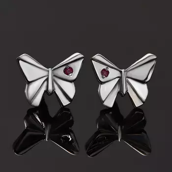 Серьги рубин (серебро 925 пр. родир. бел.) пуссеты огранка