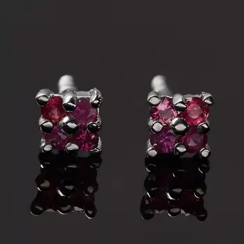 Серьги рубин (серебро 925 пр. родир. бел.) пуссеты огранка