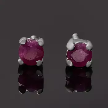 Серьги рубин (серебро 925 пр. родир. бел.) пуссеты огранка