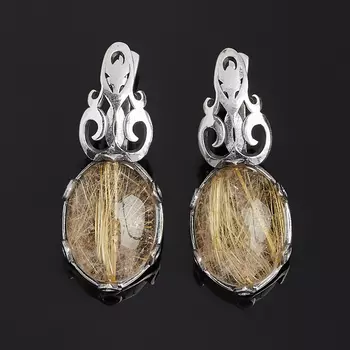 Серьги рутиловый кварц (серебро 925 пр. оксидир.)