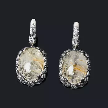 Серьги рутиловый кварц (серебро 925 пр. оксидир.)
