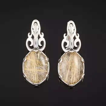 Серьги рутиловый кварц (серебро 925 пр. оксидир.)