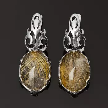 Серьги рутиловый кварц (серебро 925 пр. оксидир.)