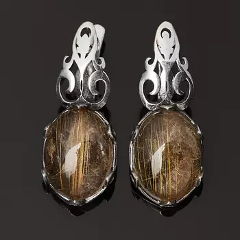 Серьги рутиловый кварц (серебро 925 пр. оксидир.)