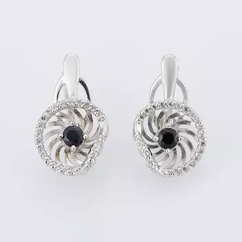 Серьги сапфир черный огранка (серебро 925 пр.)