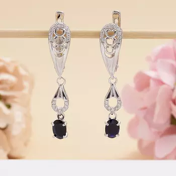 Серьги сапфир черный огранка (серебро 925 пр.)