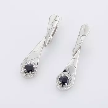 Серьги сапфир черный огранка (серебро 925 пр.)