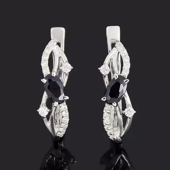 Серьги сапфир черный (серебро 925 пр.) огранка