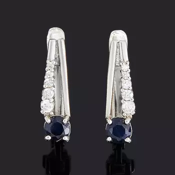 Серьги сапфир черный (серебро 925 пр.) огранка