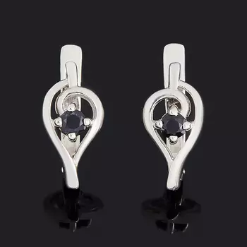 Серьги сапфир черный (серебро 925 пр.) огранка