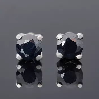 Серьги сапфир черный (серебро 925 пр. родир. бел.) пуссеты огранка