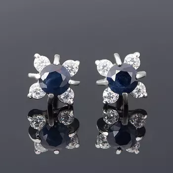 Серьги сапфир черный (серебро 925 пр. родир. бел.) пуссеты огранка