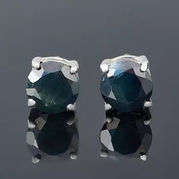 Серьги сапфир черный (серебро 925 пр. родир. бел.) пуссеты огранка