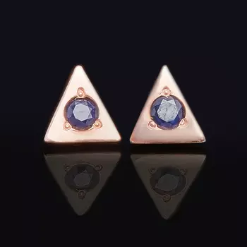 Серьги сапфир черный (серебро 925 пр. позолота) пуссеты огранка