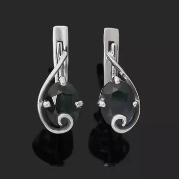 Серьги сапфир черный (серебро 925 пр.) огранка