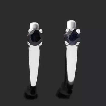 Серьги сапфир черный (серебро 925 пр.) огранка
