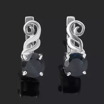 Серьги сапфир черный (серебро 925 пр.) огранка
