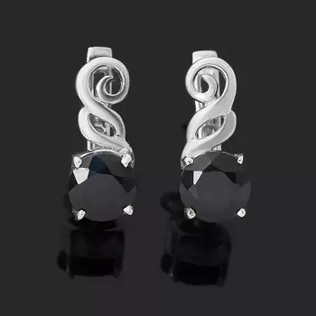 Серьги сапфир черный (серебро 925 пр.) огранка