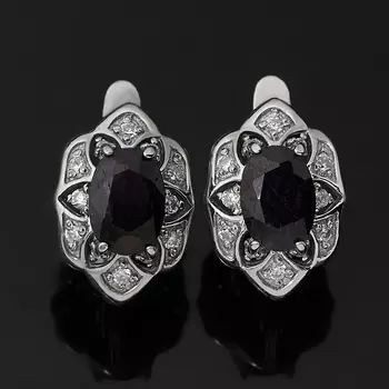 Серьги сапфир черный (серебро 925 пр. родир. бел.) огранка