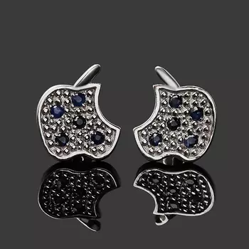 Серьги сапфир черный (серебро 925 пр. родир. бел.) пуссеты огранка