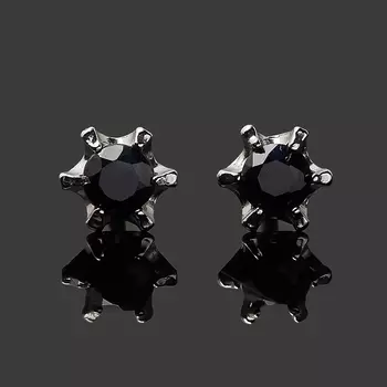 Серьги сапфир черный (серебро 925 пр. родир. бел.) пуссеты огранка