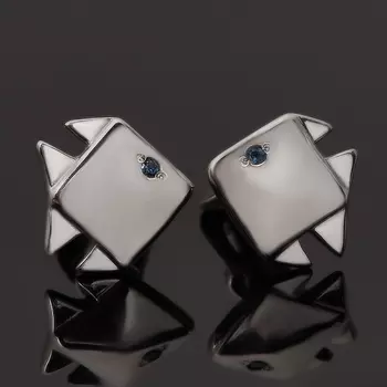Серьги сапфир черный (серебро 925 пр. родир. бел.) пуссеты огранка
