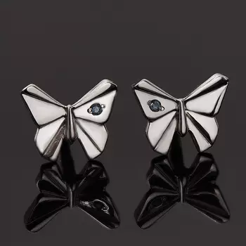 Серьги сапфир черный (серебро 925 пр. родир. бел.) пуссеты огранка