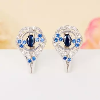 Серьги сапфир огранка (серебро 925 пр.)