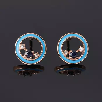 Серьги сапфир (серебро 925 пр. позолота, эмаль) пуссеты огранка