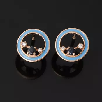 Серьги сапфир (серебро 925 пр. позолота, эмаль) пуссеты огранка