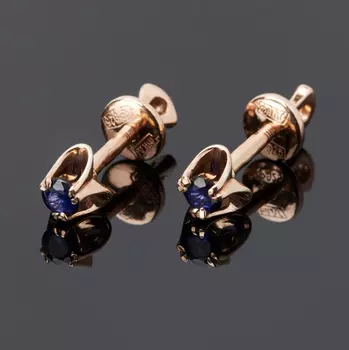 Серьги сапфир (серебро 925 пр. позолота) пуссеты огранка