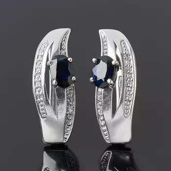 Серьги сапфир (серебро 925 пр. родир. бел.) огранка