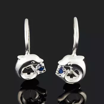 Серьги сапфир (серебро 925 пр. родир. бел.) огранка