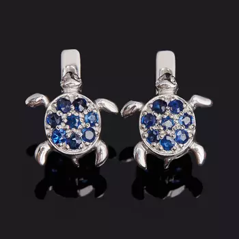 Серьги сапфир (серебро 925 пр. родир. бел.) огранка