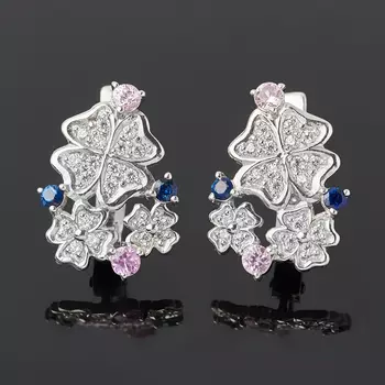 Серьги сапфир (серебро 925 пр. родир. бел.) огранка