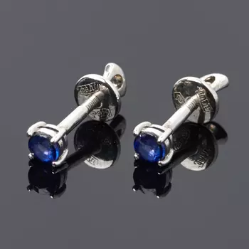 Серьги сапфир (серебро 925 пр. родир. бел.) пуссеты огранка