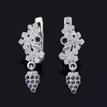 Серьги сапфир (серебро 925 пр. родир. бел.) огранка