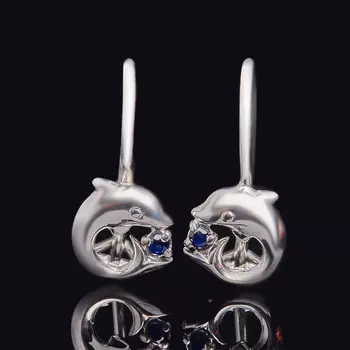 Серьги сапфир (серебро 925 пр. родир. бел.) огранка