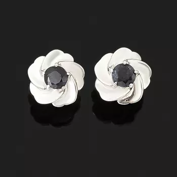 Серьги сапфир (серебро 925 пр. родир. бел.) пуссеты огранка
