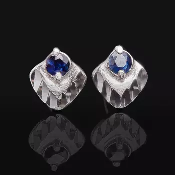 Серьги сапфир (серебро 925 пр. родир. бел.) пуссеты огранка