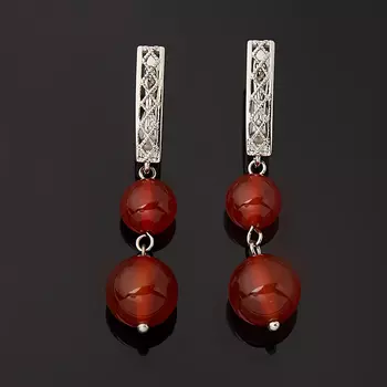 Серьги сердолик (биж. сплав родир. бел.)