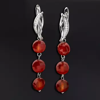 Серьги сердолик (биж. сплав родир. бел.) огранка