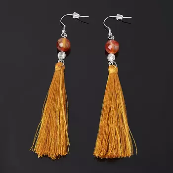 Серьги сердолик (биж. сплав, сталь хир., текстиль)