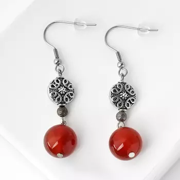 Серьги сердолик (биж. сплав, сталь хир.)