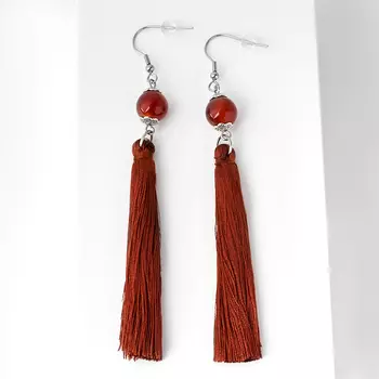 Серьги сердолик (биж. сплав, сталь хир., текстиль)