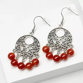 Серьги сердолик (биж. сплав, сталь хир.)