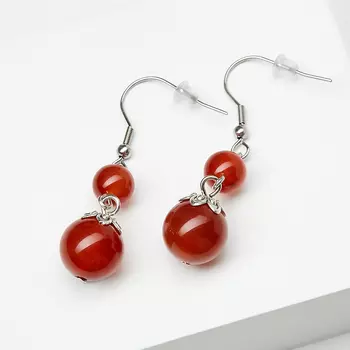 Серьги сердолик (биж. сплав, сталь хир.)