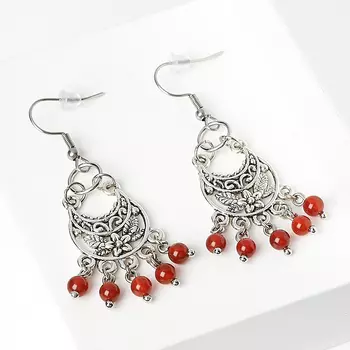 Серьги сердолик (биж. сплав, сталь хир.)