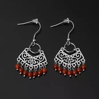 Серьги сердолик (биж. сплав, сталь хир.)