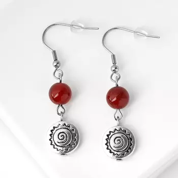 Серьги сердолик (биж. сплав, сталь хир.)